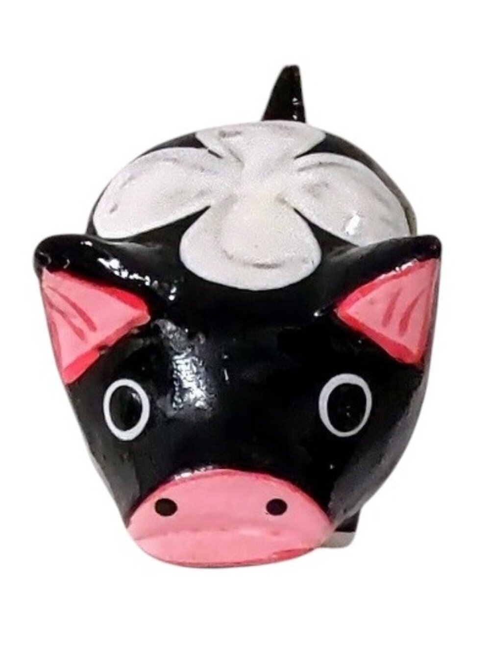 Cute Vintage Black White Chalkware Pig Figurine